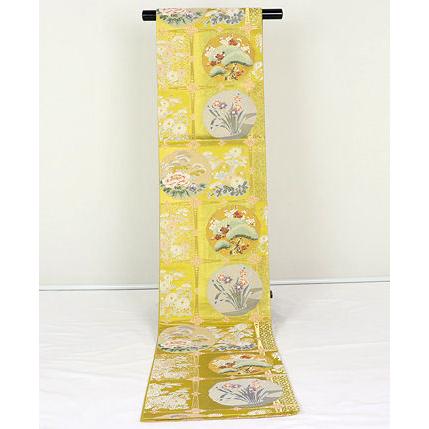 訪問着用 袋帯 正絹 鏡裏菊格子 松竹梅 天井紋 Mサイズ F3761 新品 
