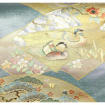 送料無料】訪問着用☆西陣織袋帯☆正絹☆螺鈿オシドリ F3797【新品 