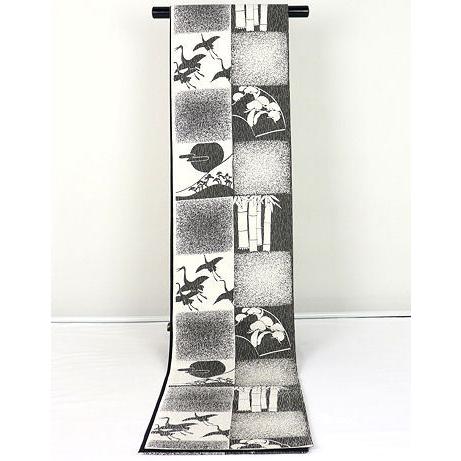 訪問着用 袋帯 正絹 鶴 松竹 市松模様 全通 LLサイズ ロングサイズ F3917 美品 レディース シルク オールシーズン 送料無料 入学式 卒業式_2