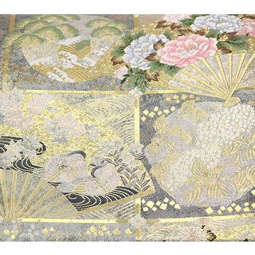 留袖用 袋帯 正絹 琳派花鳥扇子 Mサイズ F4089 新品 レディース シルク  