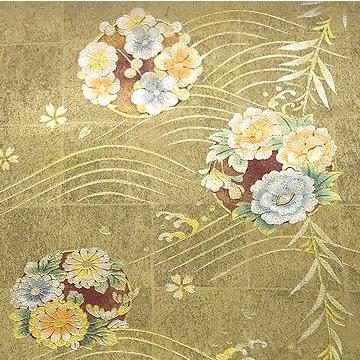 訪問着用 袋帯 正絹 金箔 螺鈿 牡丹 金彩花丸紋 Mサイズ F4177 新品 