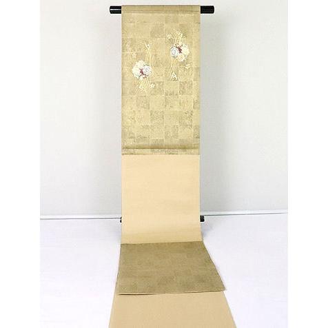 訪問着用 袋帯 正絹 金箔 螺鈿 牡丹 金彩花丸紋 Mサイズ F4177 新品 