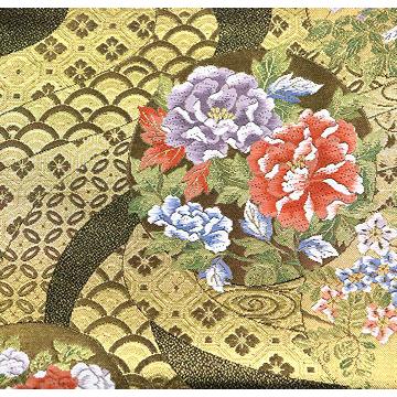 立涌小袖文様 金糸 紅葉 菊 梅 亀甲 六通 正絹 フォーマルな袋帯