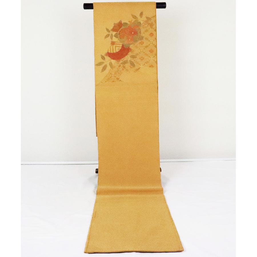 お洒落訪問着用 明綴れ袋帯 正絹 橙色 暈し 汕頭刺繍 桐紋 ドロン  