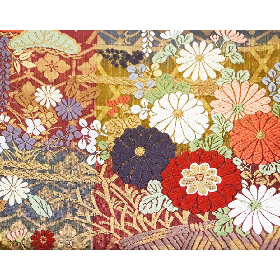 訪問着用 袋帯 正絹 金茶 赤紫 紫 唐織 松竹梅 Mサイズ F4336 新品