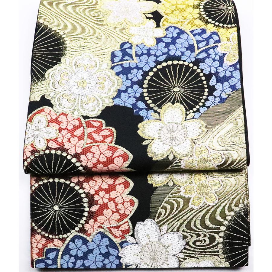 振袖用 袋帯 正絹 黒 九重桜 Lサイズ F4387 新品 成人式 送料無料 