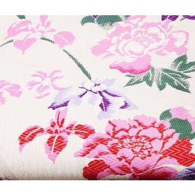 振袖用 袋帯 正絹 牡丹花 LONG VARIE 白 LLサイズ F4532 新品  