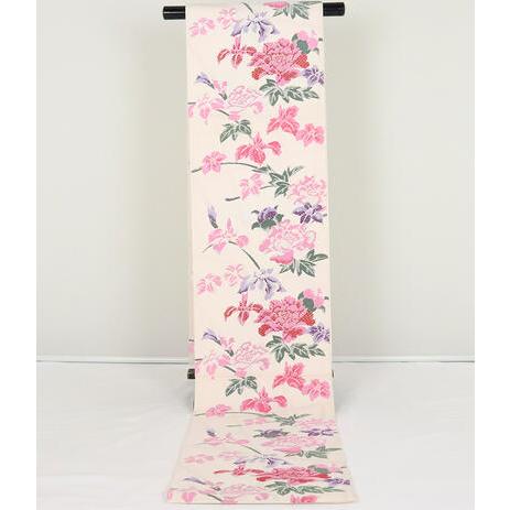 振袖用 袋帯 正絹 牡丹花 LONG VARIE 白 LLサイズ F4532 新品  