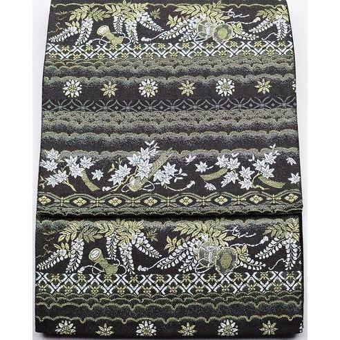 訪問着用 西陣織袋帯 正絹 都摺浪漫 藤 紅葉 華文 横縞 Mサイズ