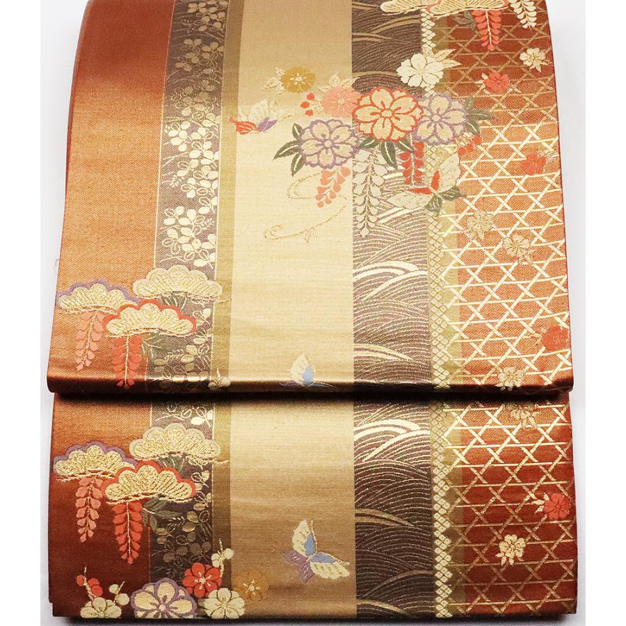 訪問着用 袋帯 正絹 桜 松竹梅 藤Mサイズ F4871 未使用品 着物