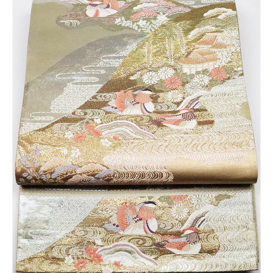 訪問着用 西陣織袋帯 正絹 縞 唐織 松竹梅 茶屋辻 Lサイズ F6116 新品