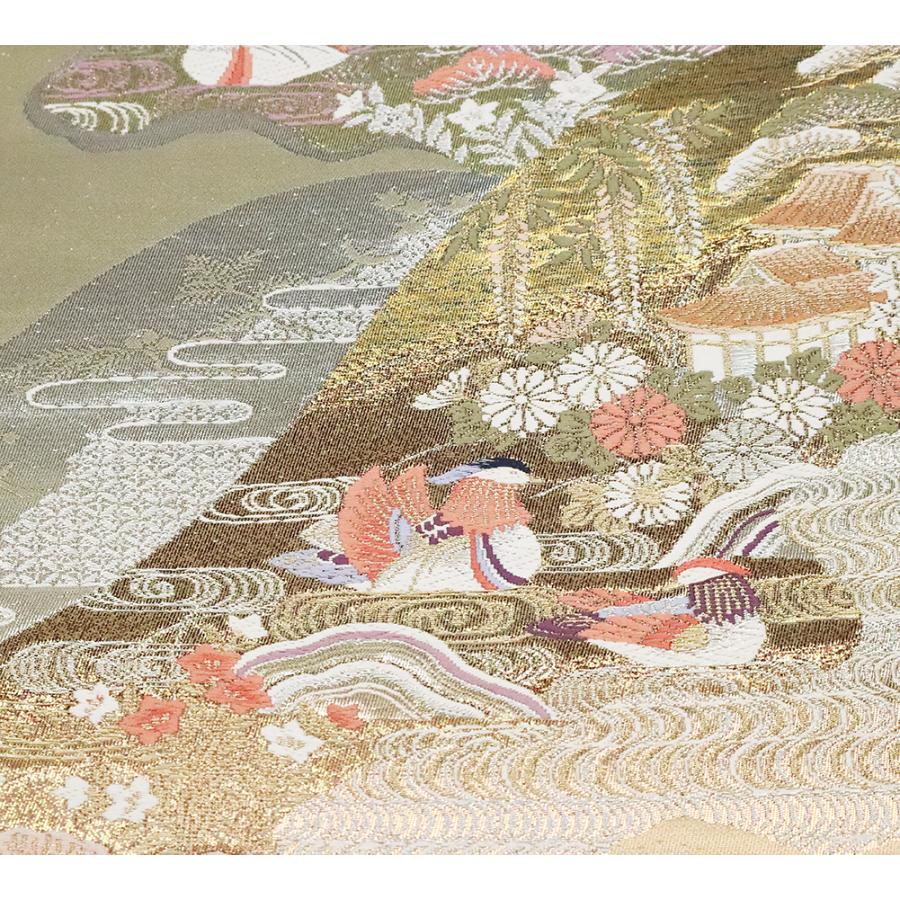 訪問着用 西陣織袋帯 正絹 縞 唐織 松竹梅 茶屋辻 Lサイズ F6116 新品
