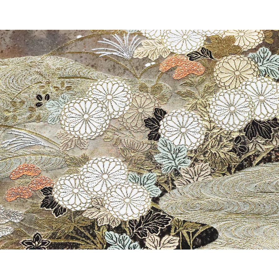 留袖用 袋帯 正絹 雅趣波沙文 菊 桔梗 鳳凰 Mサイズ F5027 美品 