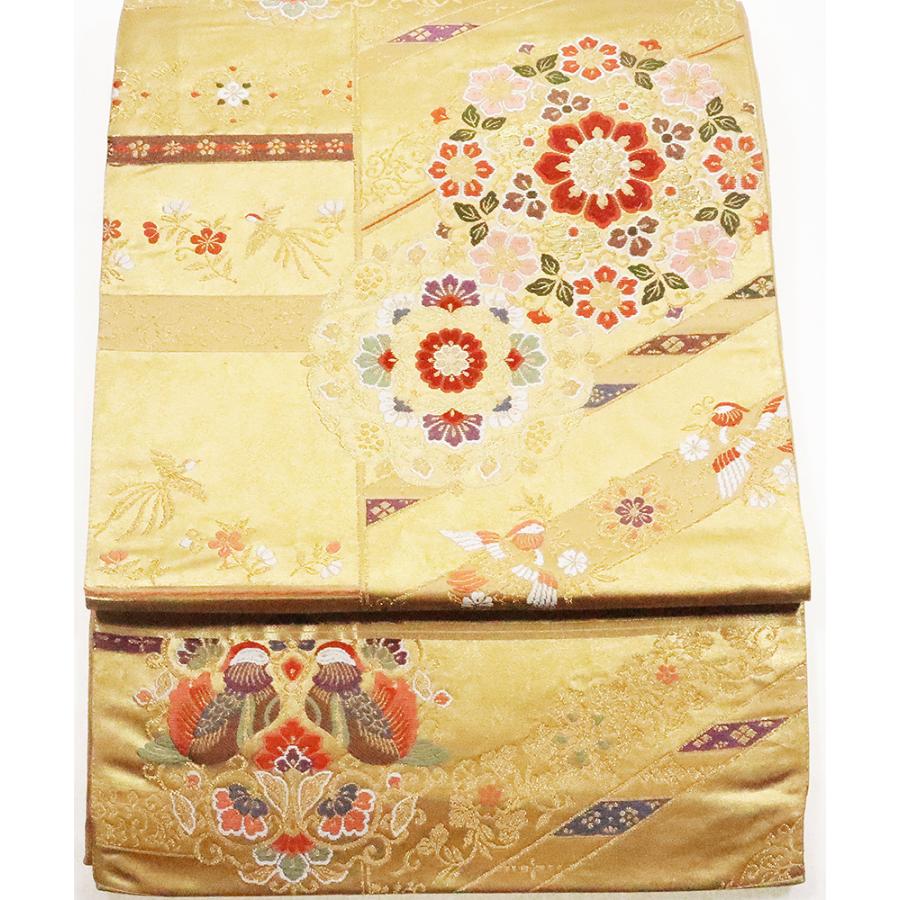留袖用 袋帯 正絹 花鳥紋 金箔 F5273 中古 美品 着物 レディース M 