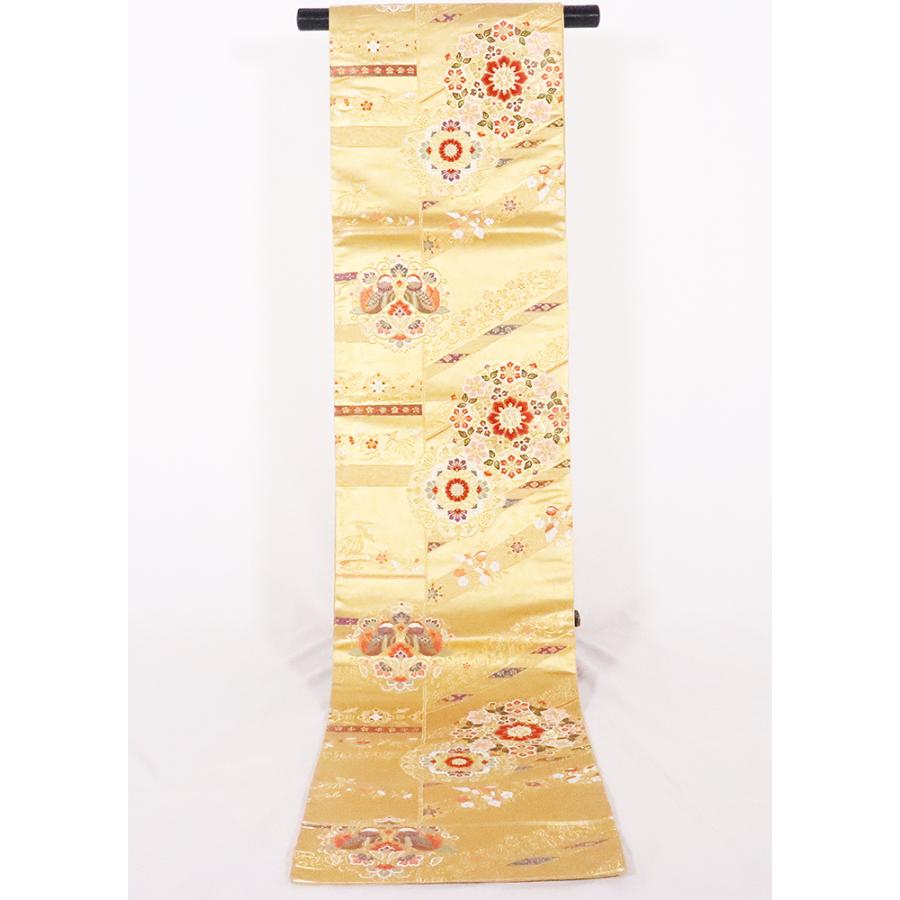 留袖用 袋帯 正絹 花鳥紋 金箔 F5273 中古 美品 着物 レディース M 