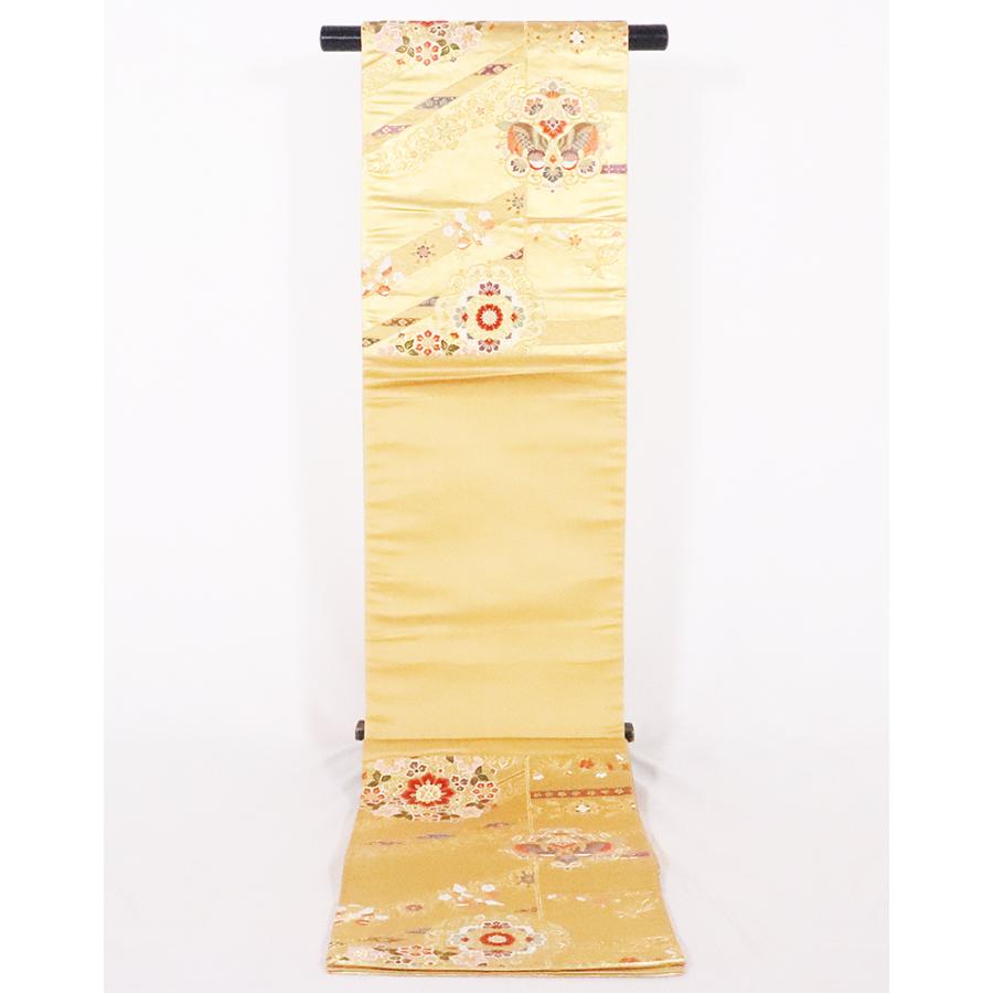 留袖用 袋帯 正絹 花鳥紋 金箔 F5273 中古 美品 着物 レディース M 