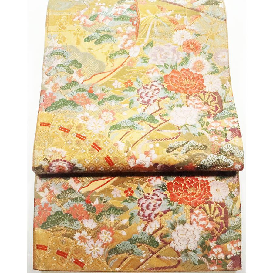留袖用 袋帯 正絹 本金箔二重 花車 几帳 F5300 美品 着物 レディース M 