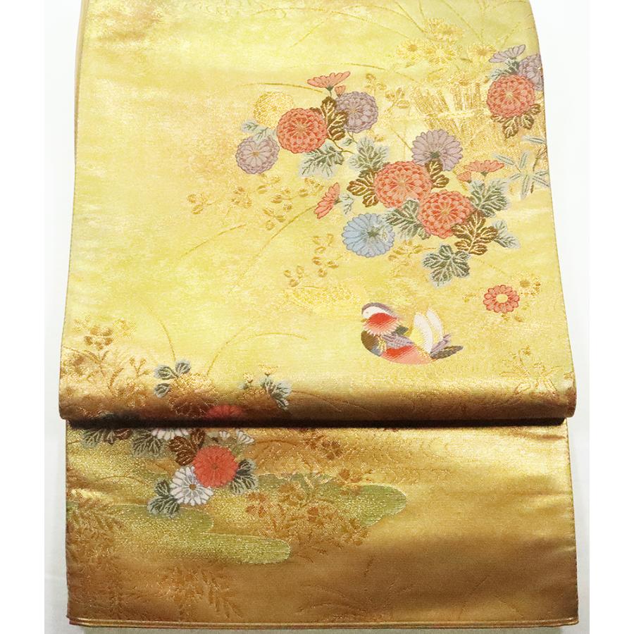 留袖用 袋帯 正絹 花鳥蒔絵 漆金箔 F5301 美品 着物 レディース M  