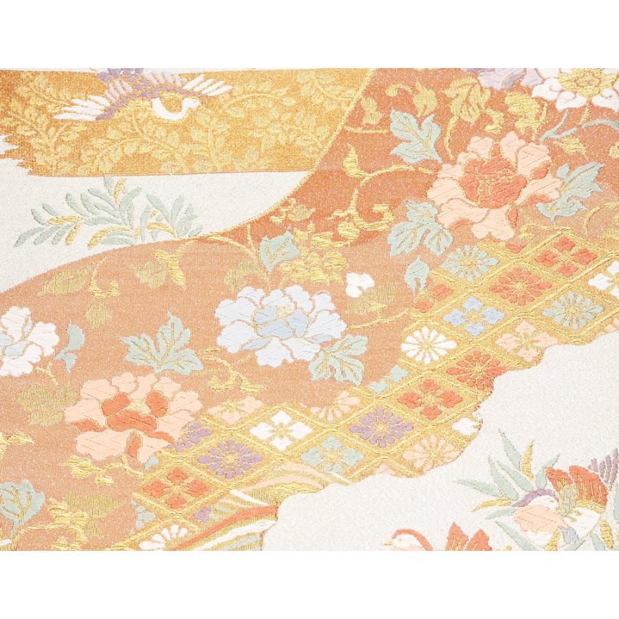 留袖用 綴れ袋帯 正絹 銀 遠山 オシドリ 唐花 Sサイズ F5309 中古美品  