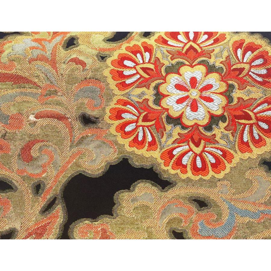 川島織物謹製 訪問着用 袋帯 化繊 黒 唐花 華文 Sサイズ F5311 中古美