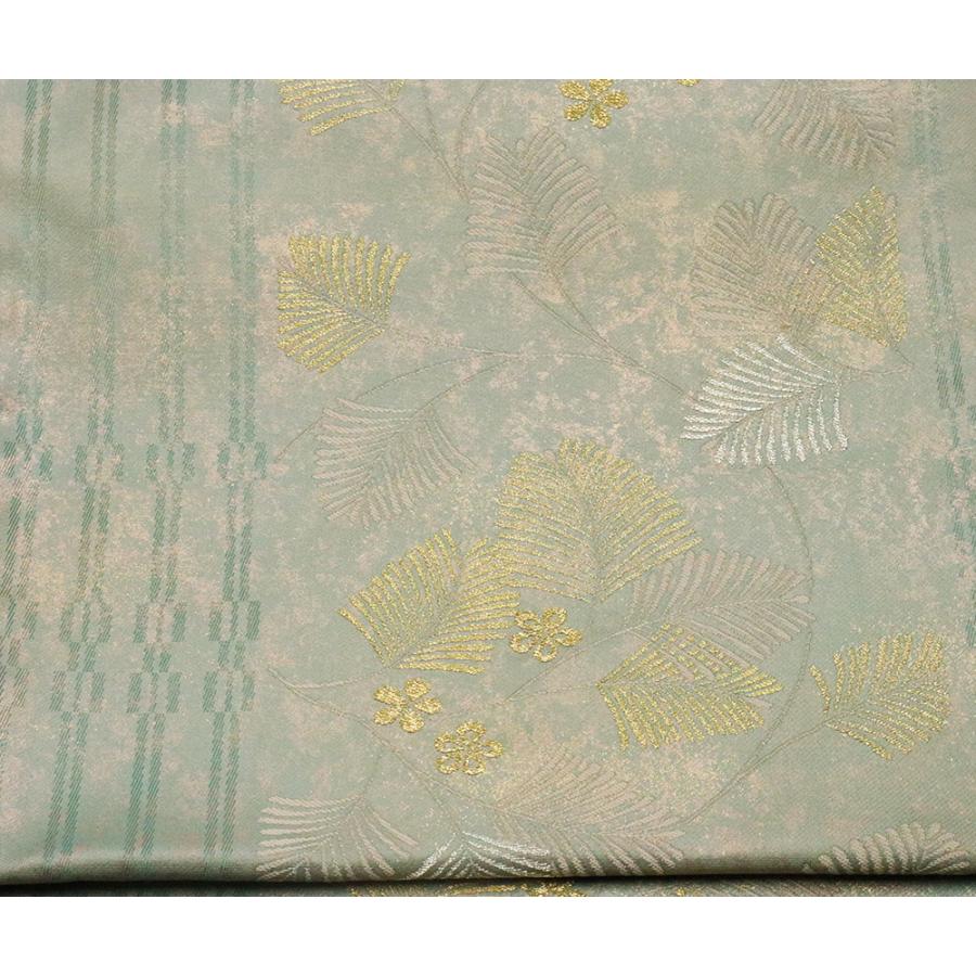 お洒落訪問着用 袋帯 正絹 緑 金引箔 松 梅 Lサイズ F5631 未使用品 