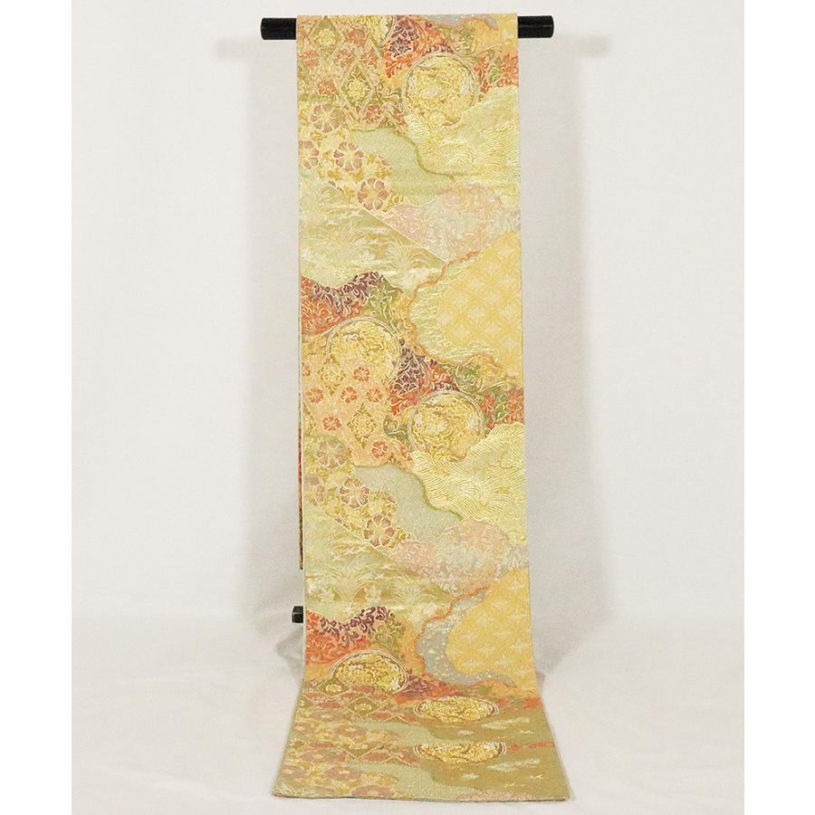 留袖用 袋帯 正絹 金 緑 赤紫 正倉院文様 唐花 華文 Lサイズ F5750 中古美品 レディース シルク オールシーズン 送料無料|kimonohaikaga2013|03