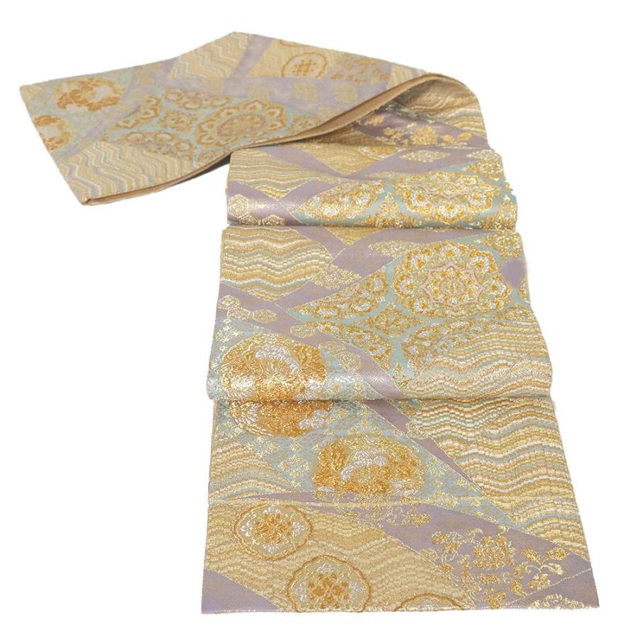 礼装用 袋帯 正絹 金 紫 緑 正倉院文様 華文 唐花 Mサイズ F6172 未 