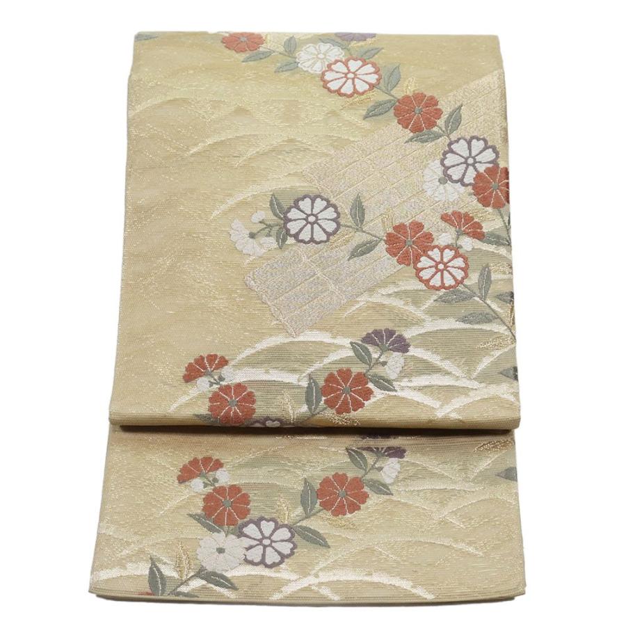 ブランド登録なし 訪問着用 紗 袋帯 正絹 薄茶 金箔 桜 菊 花筏 M 