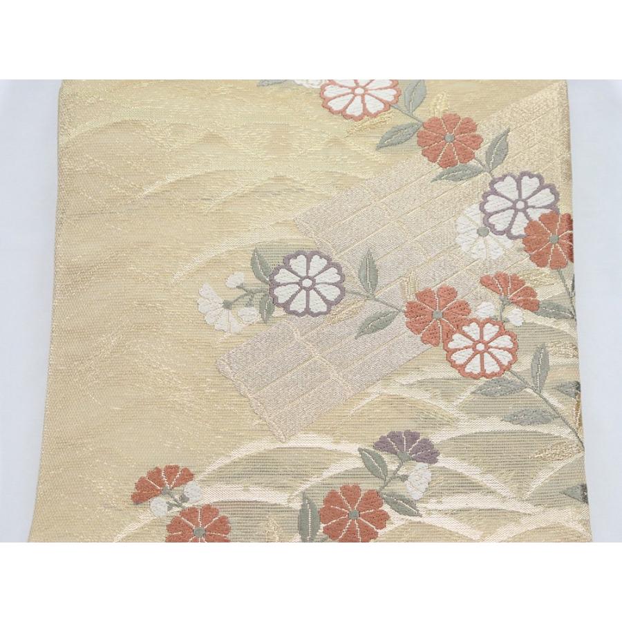 S未仕立て正絹半幅帯鶯色地に花菱、紗綾形模様 