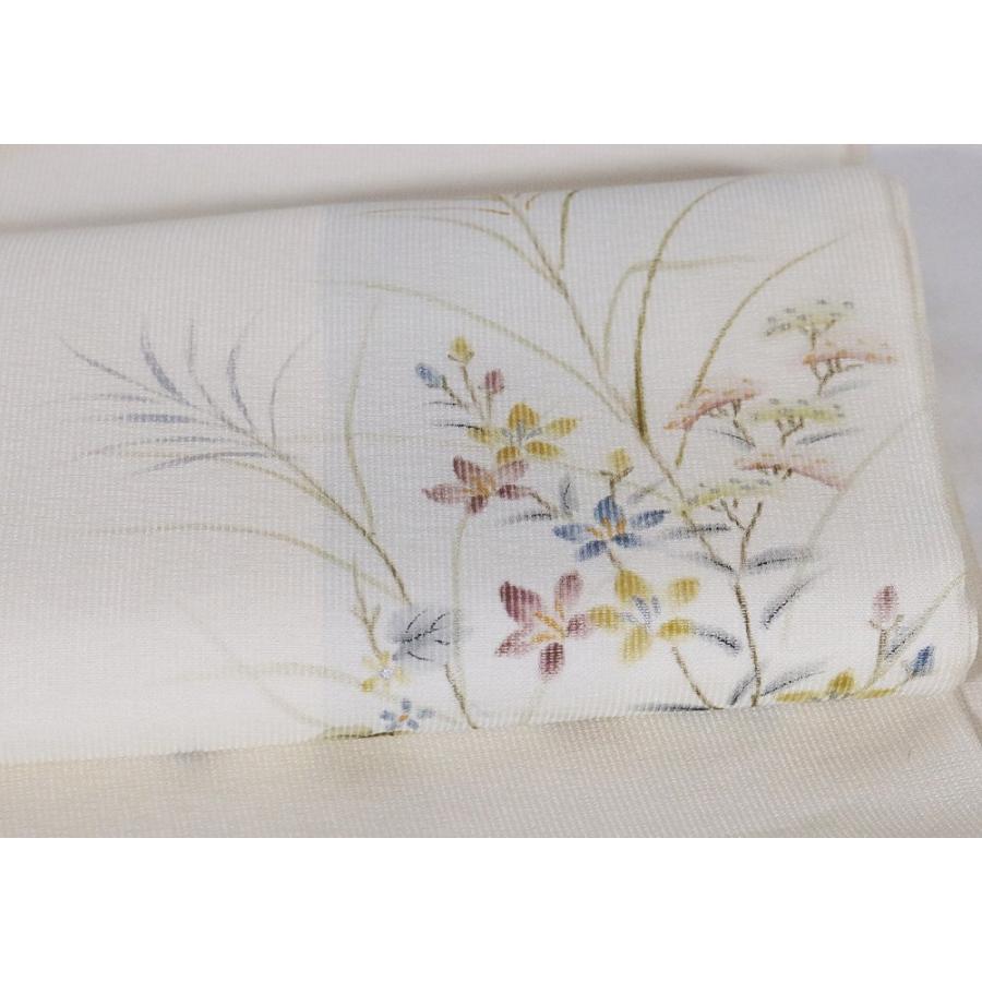 民芸手描き友禅 紗 袋帯 正絹 オフホワイト 草花 Lサイズ F6357 新品 
