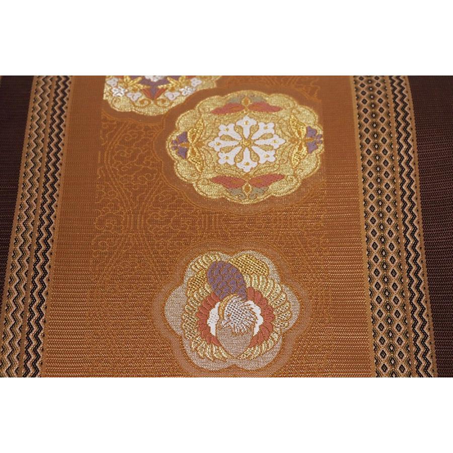 礼装用 袋帯 正絹 金茶 赤紫 金 鳳凰 華文 Mサイズ F6560 新品 