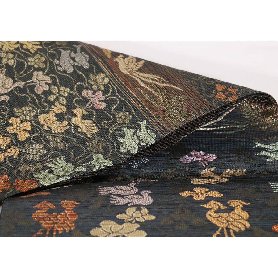 訪問着用 袋帯 正絹 緑 金 鳳凰 オシドリ 華文 Lサイズ F6566 新品 