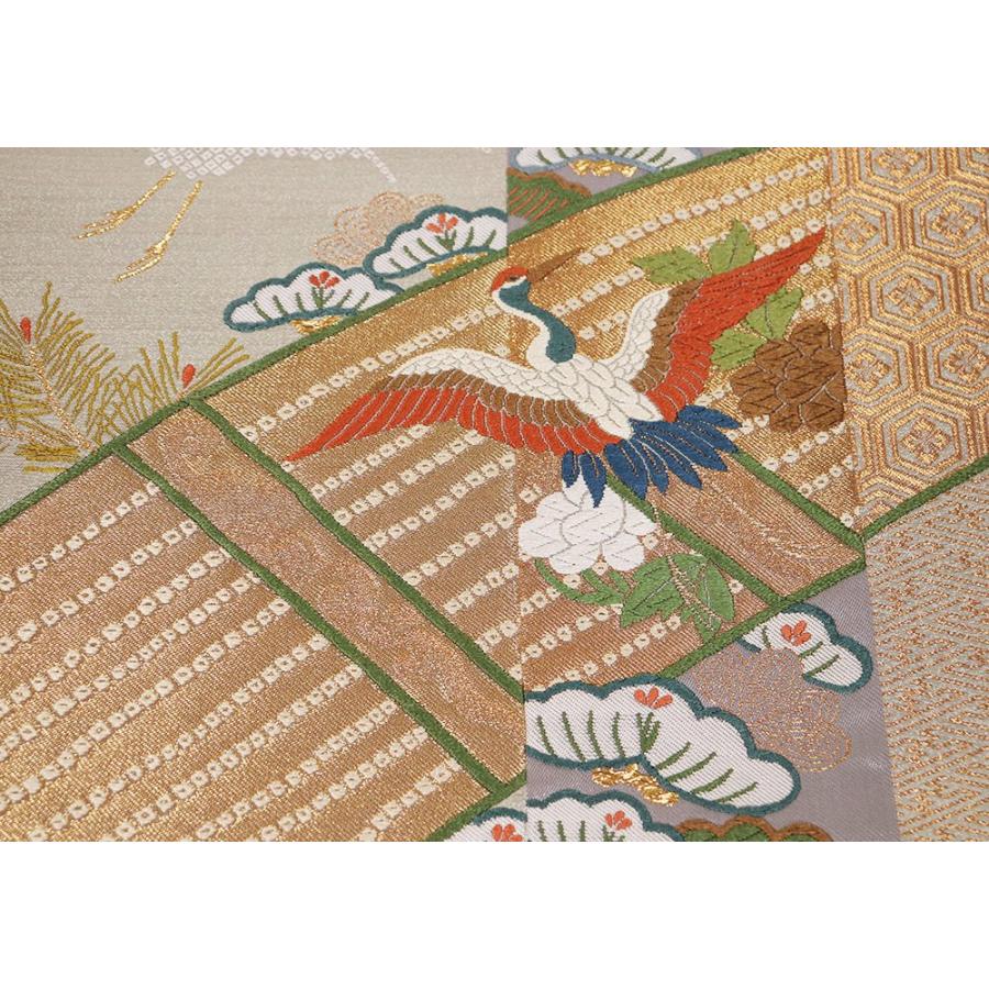 ブランド登録なし 大舎人座 刺繍匹同 松鶴簾模様 礼装用 袋帯 正絹 銀 