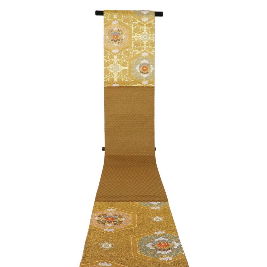 礼装用 袋帯 正絹 金 グリーン ピンク 菊花紋 唐花 天井文 Lサイズ 