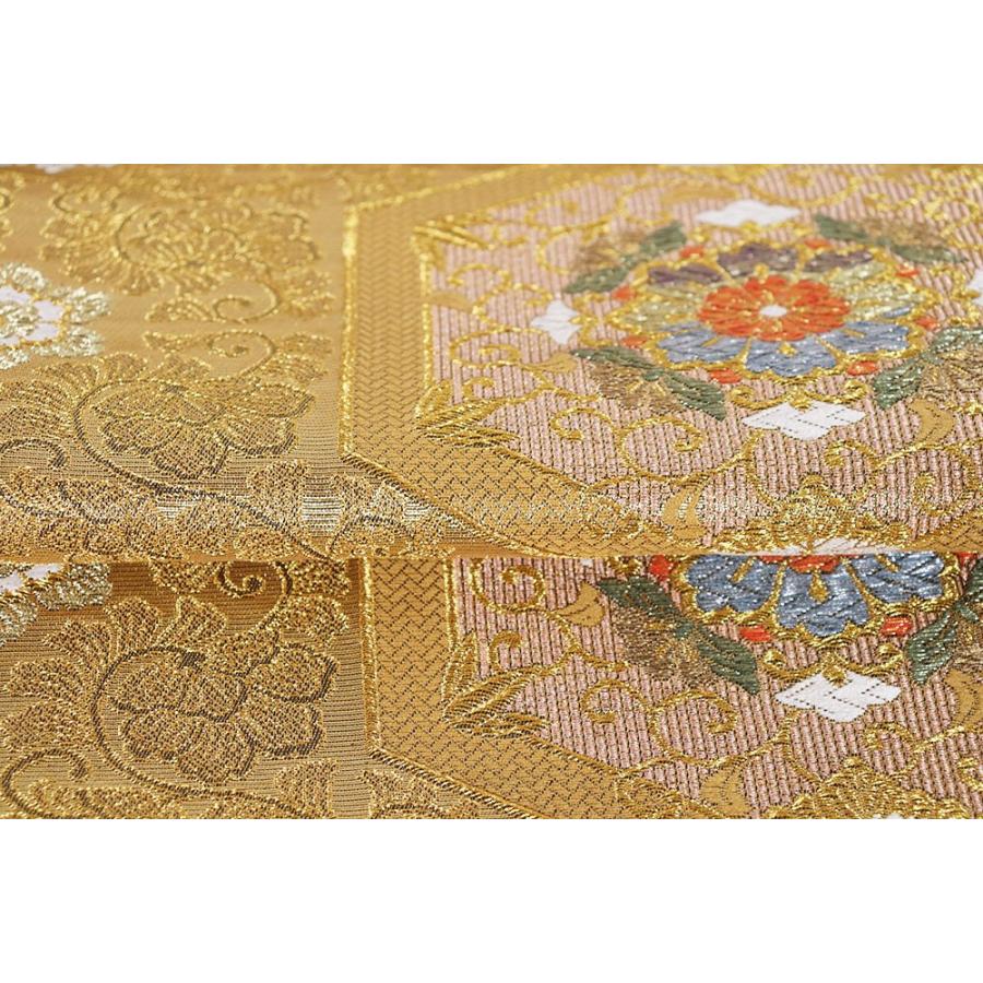 礼装用 袋帯 正絹 金 グリーン ピンク 菊花紋 唐花 天井文 Lサイズ 