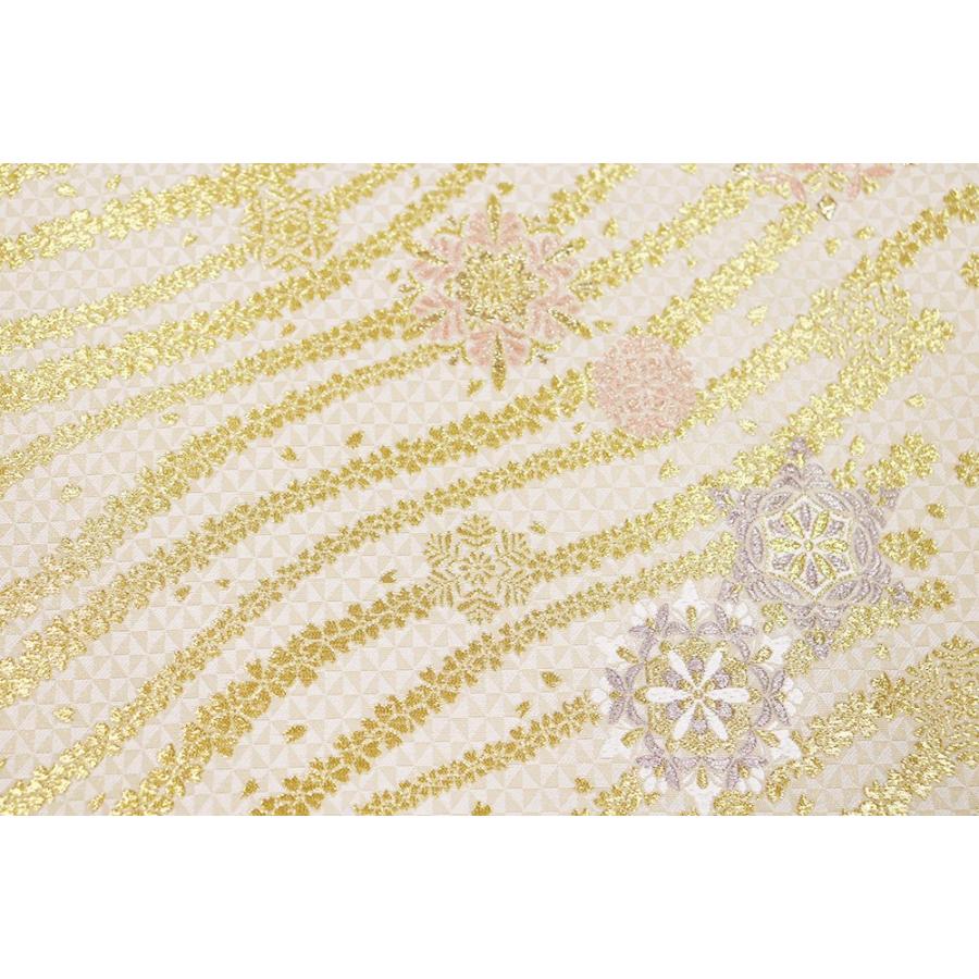 ブランド登録なし 礼装用 袋帯 正絹 波桜彩華文 ベージュ 白 金 桜 