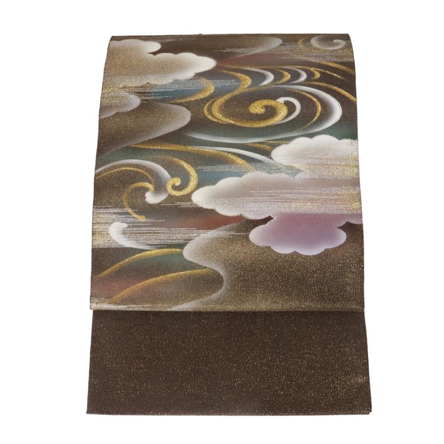 留袖用 綴れ織袋帯 正絹 濃茶 金 雲 曲水 Lサイズ F6625 新品 