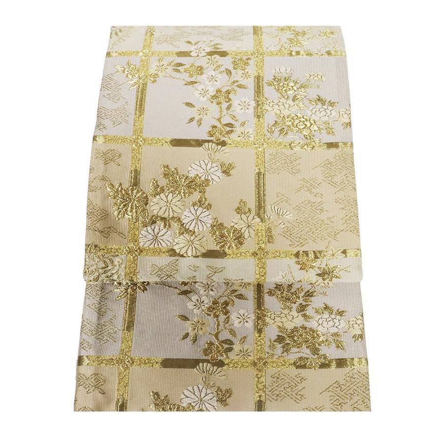 菊と牡丹と菖蒲・庭園・淡いベージュ色訪問着・美品・正絹・未使用 N