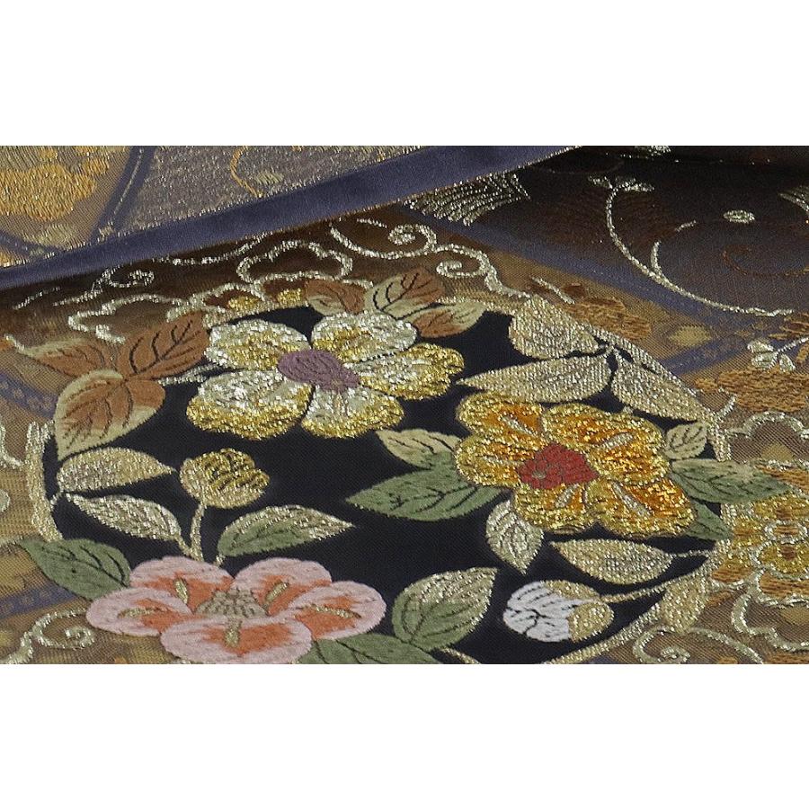 正絹 横段暈し唐織 丸に橘桐蝶花古典文様 袋帯 - 袋帯