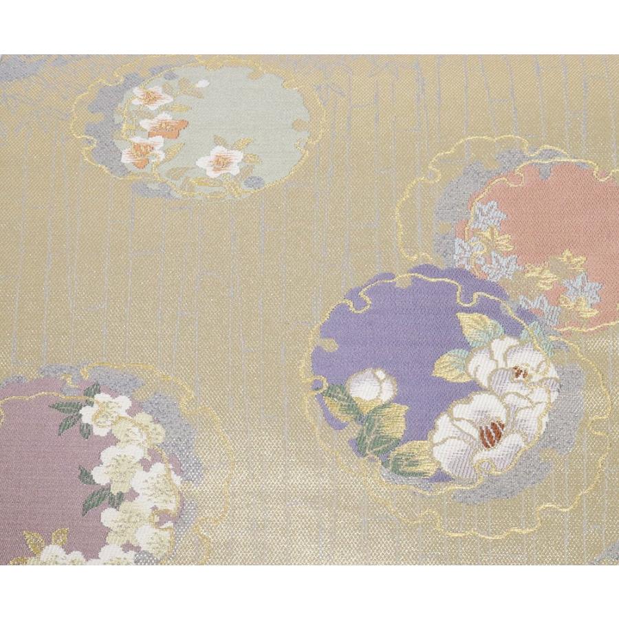 訪問着用 袋帯 正絹 グレー 金箔 竹笹 雪輪文 桜 椿 桔梗 Lサイズ F6872 新品 ふくろおび hukuroobi ギフト フォーマル 送料込み｜kimonohaikaga2013｜03