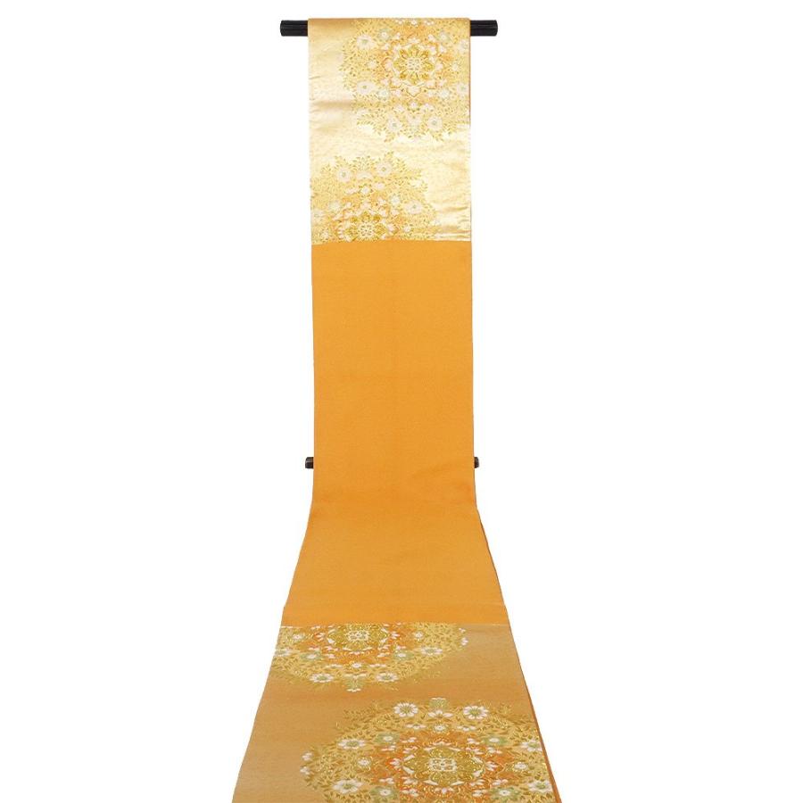 礼装用 袋帯 正絹 オレンジ 金箔 正倉院文様 唐花 華文 Sサイズ  