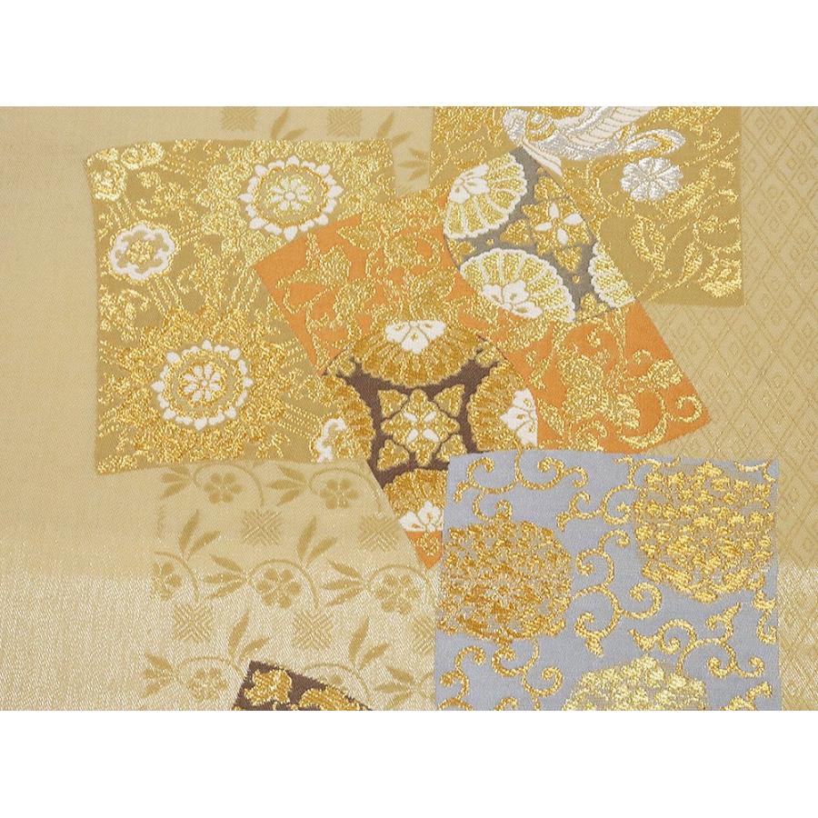 袋帯 白地 赤と金色のバラ刺繍 振袖用No.f-006 金地にゴールド