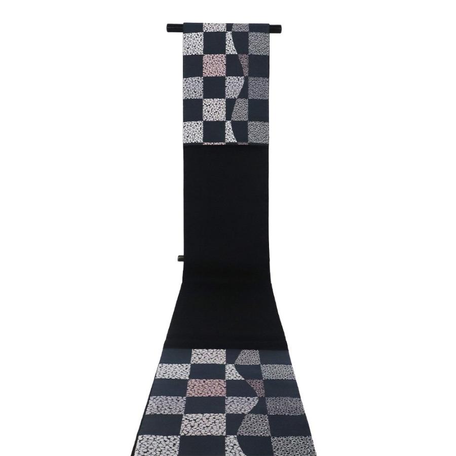 訪問着用 袋帯 正絹 緑 銀 白 桜花 市松模様 Mサイズ F6968 美品  