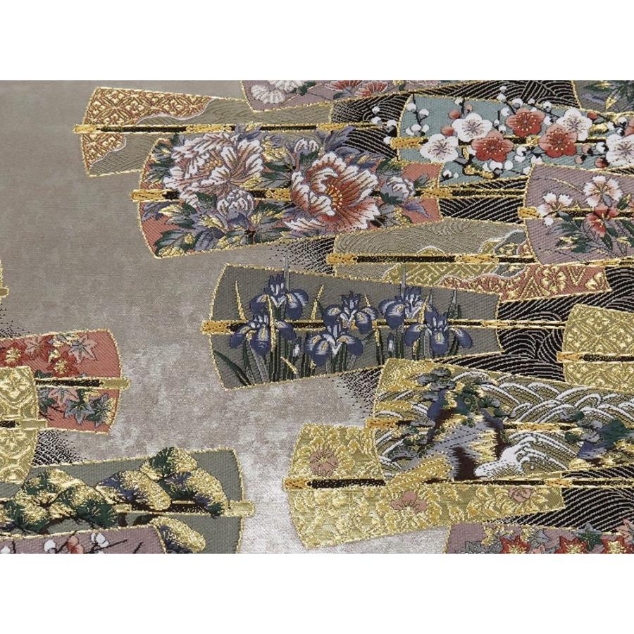 礼装用 袋帯 正絹 銀箔 金 グレー ピンク 四君子 扇子文 桜 菊 松竹梅 