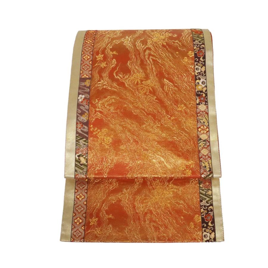 加納幸謹製 礼装用 西陣織袋帯 正絹 蒔絵山水 赤 金箔 紫 樹木 梅 桜  