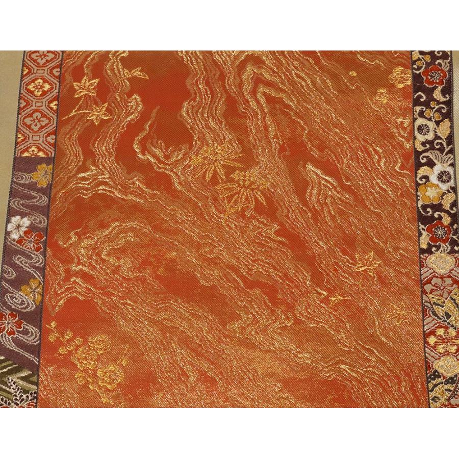 加納幸謹製 礼装用 西陣織袋帯 正絹 蒔絵山水 赤 金箔 紫 樹木 梅 桜  