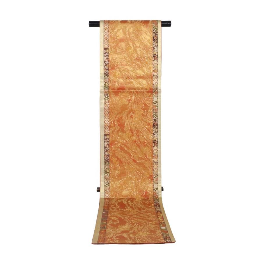 加納幸謹製 礼装用 西陣織袋帯 正絹 蒔絵山水 赤 金箔 紫 樹木 梅 桜  