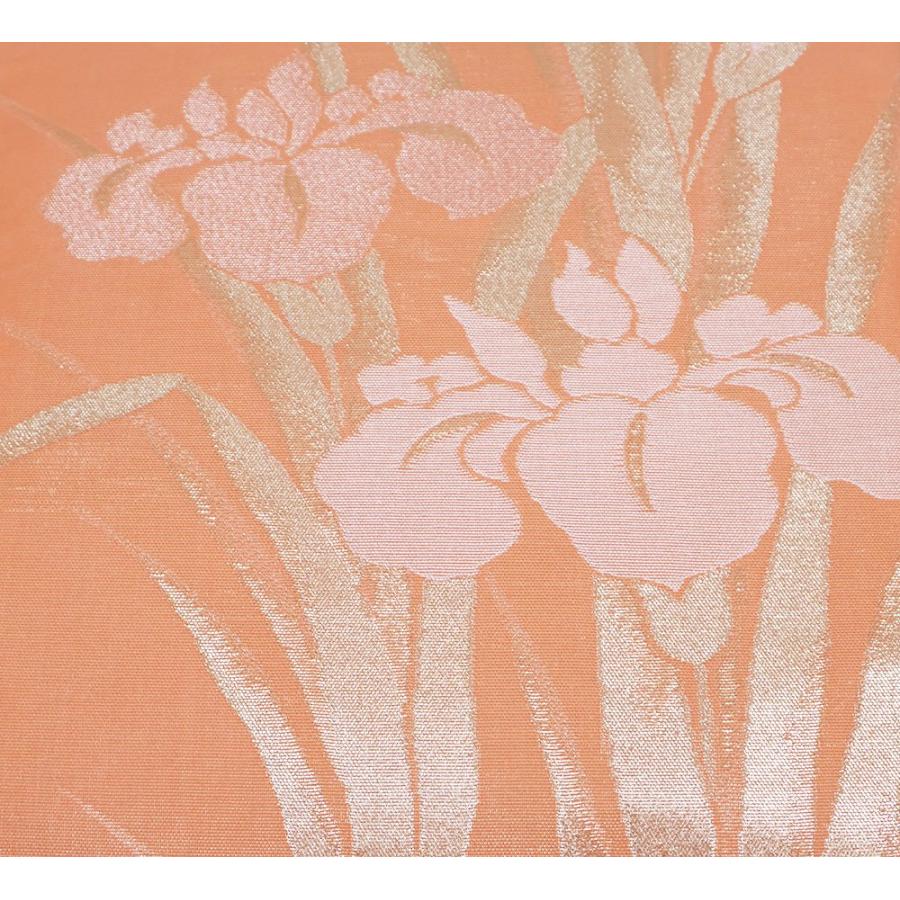 紗 袋帯 正絹 オレンジ 金箔 菖蒲 Sサイズ F7236 未使用品 夏帯 盛夏  