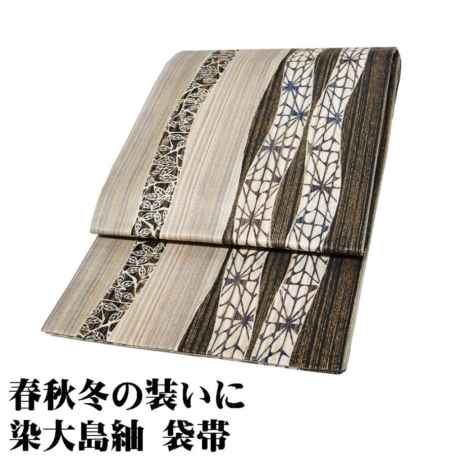 正絹袋帯青もみじが上品よろけ縞も雰囲気あり