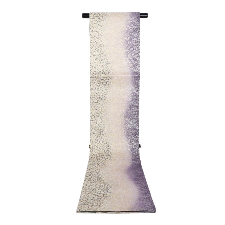 訪問着用 袋帯 正絹 金 銀 紫 緑 地割れ模様 流水 全通 ロングサイズ